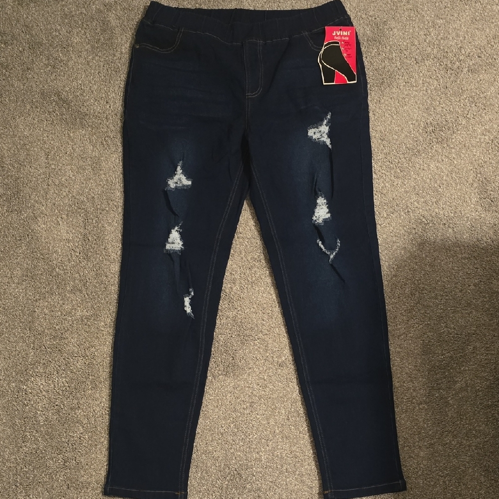 JVINI Dark Blue Distressed Women Jeggings